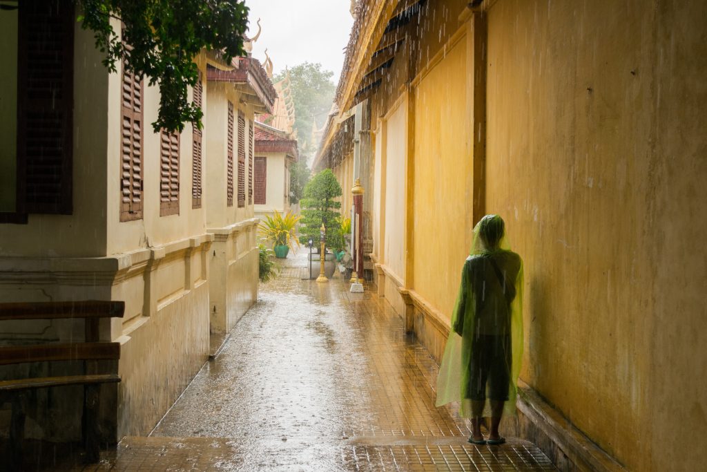 Rain on Green Background During Asian Downpour